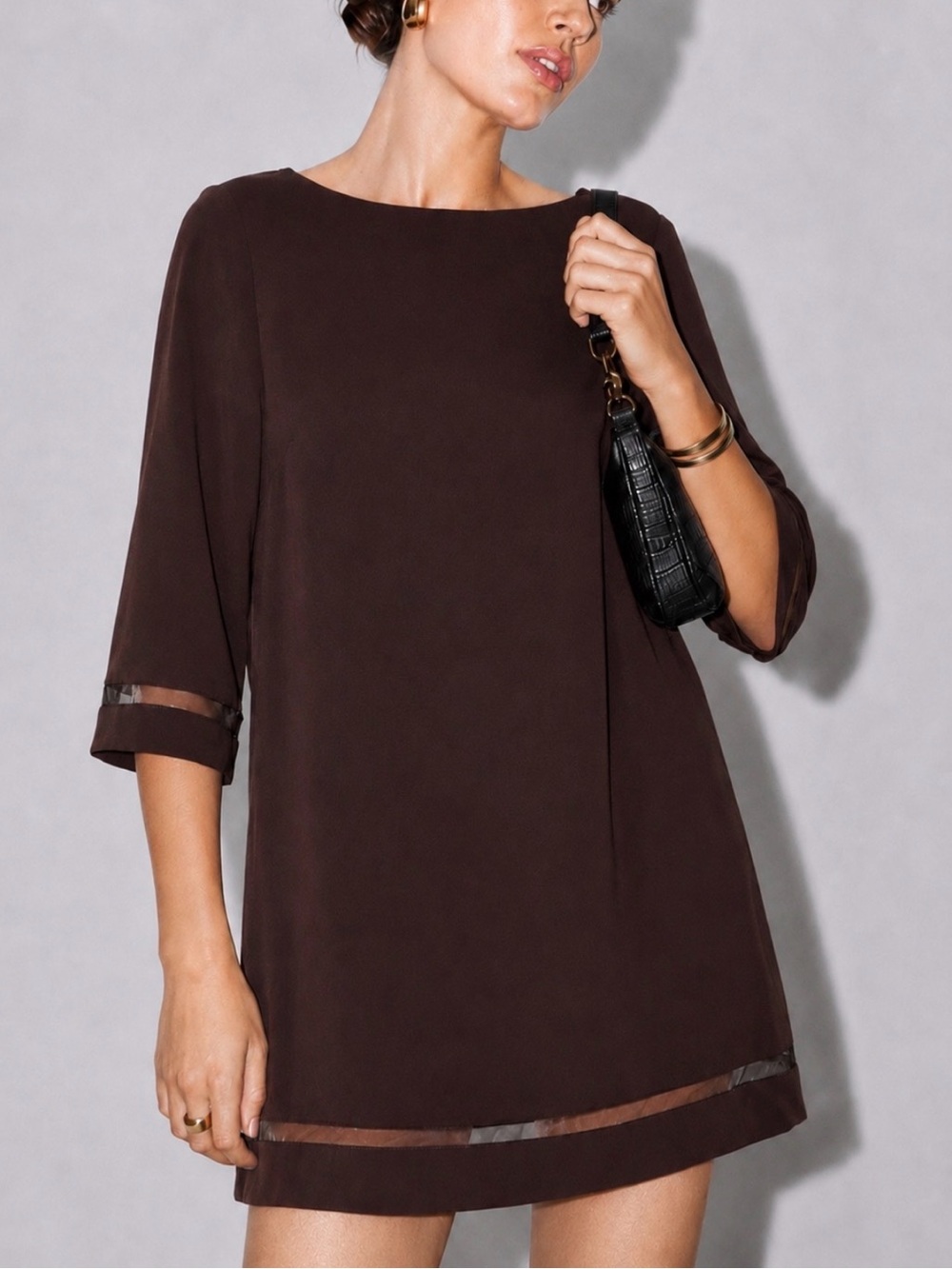 The Kooples Delphine Burgundy Sheer Panel Shift Dress XS - Picture 3 of 8